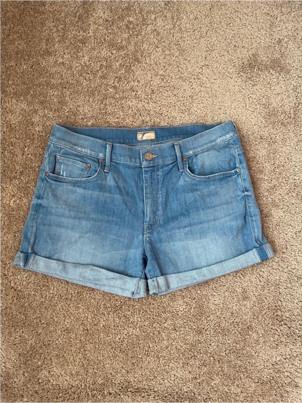 MOTHER Light Wash Cuffed Denim Shorts - Picture 3 of 9